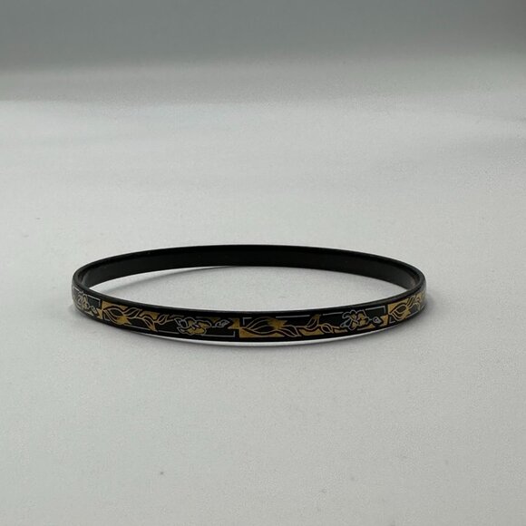 Michaela Frey Vienna Bracelet Black Gold Tone Floral Enamel Bangle 8 Inch - Picture 5 of 9